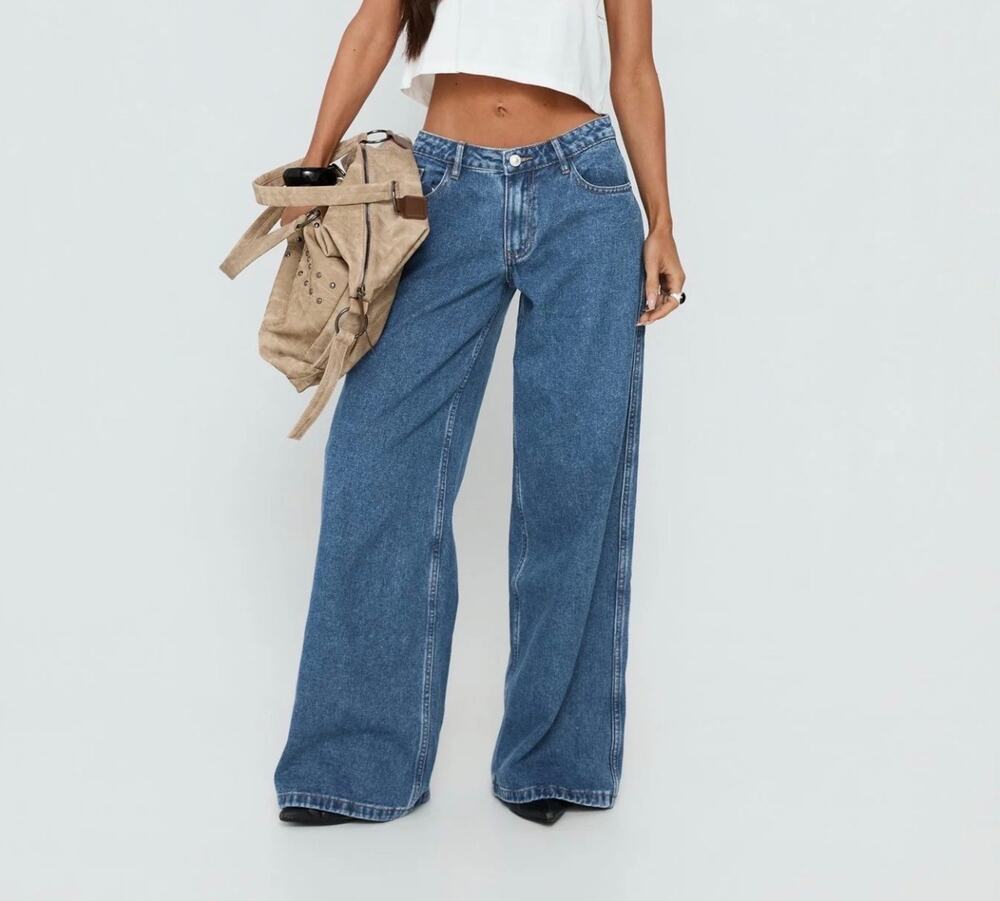 NWT Princess Polly Low Rise Wide Leg Denim Jeans, Size 34/US Size 18